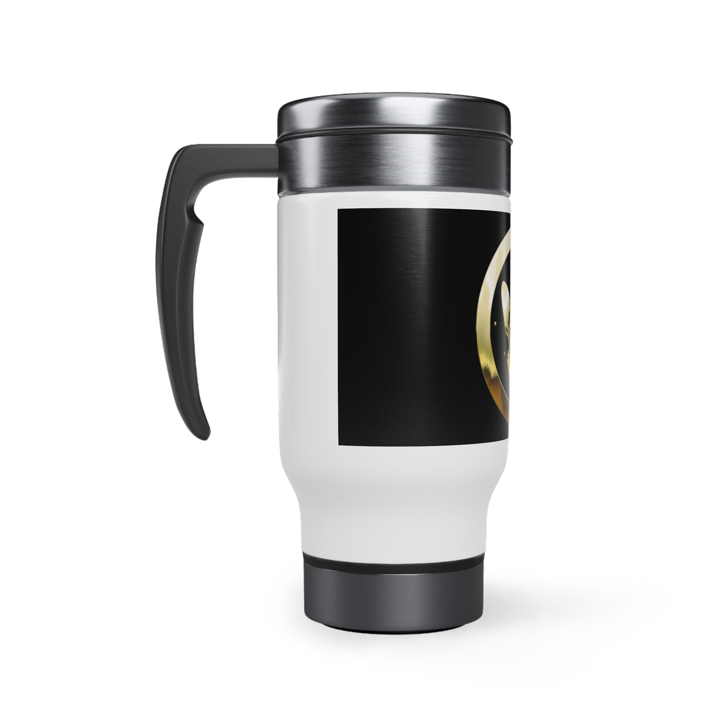 Dogarmpits Stainless Steel Travel Mug with Handle, 14oz - Gold - Ear-down